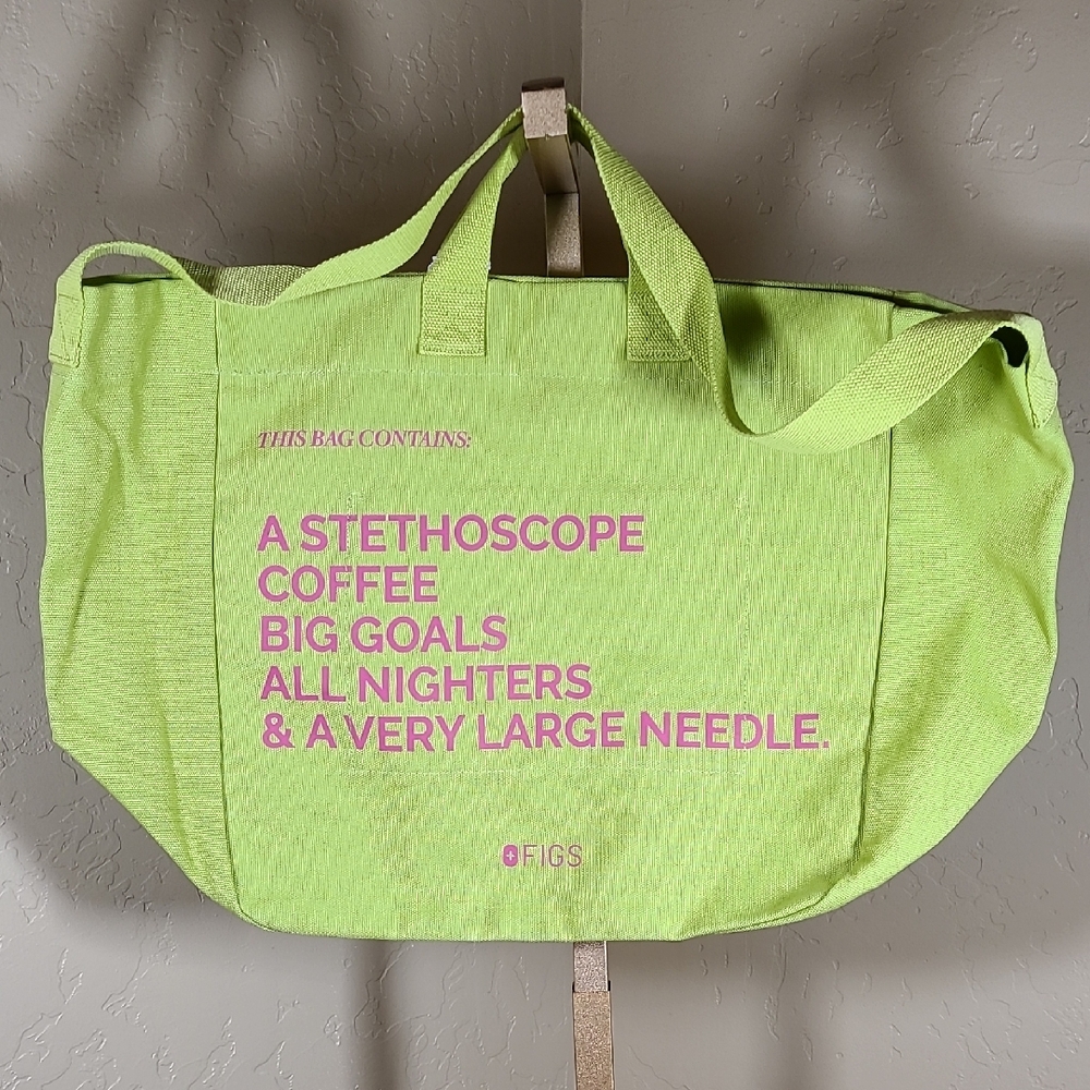 Figs Limited Edition Matcha A Very Large Needle Canvas Tote with Pink Lettering - Picture 5 of 14